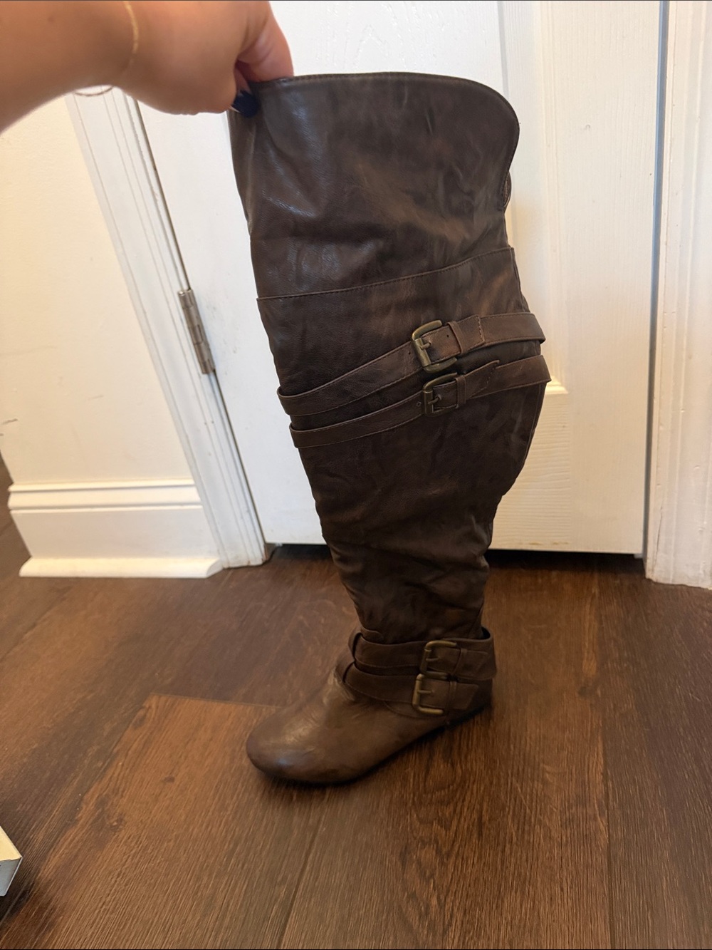 Over-the-Knee Buckle Boots in Dark Brown
